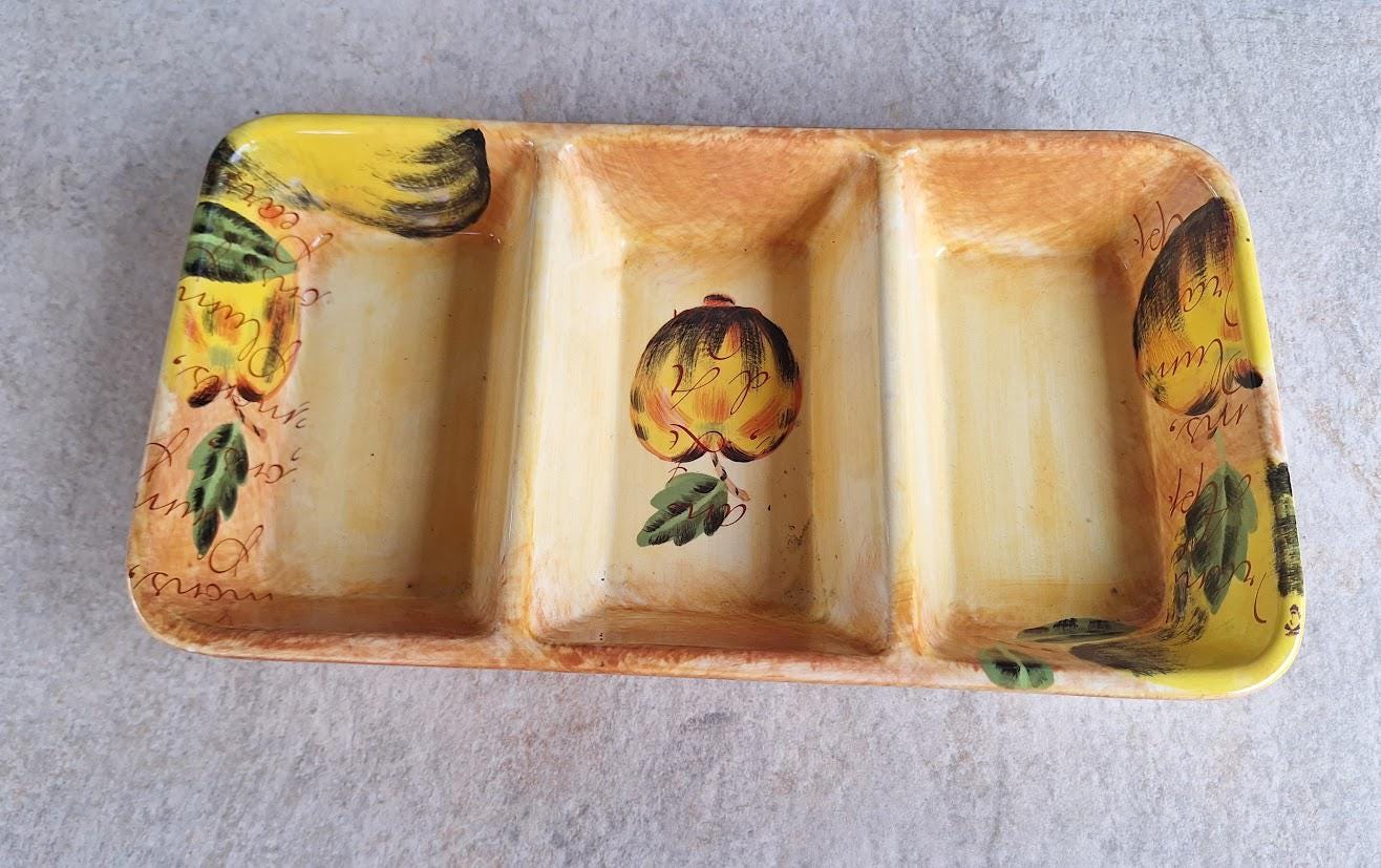 Orangery Hand-Painted Ceramic Divided Serving Dish  Fruit Design