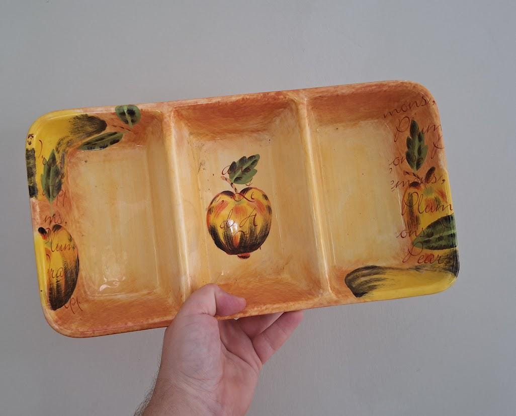 Orangery Hand-Painted Ceramic Divided Serving Dish  Fruit Design