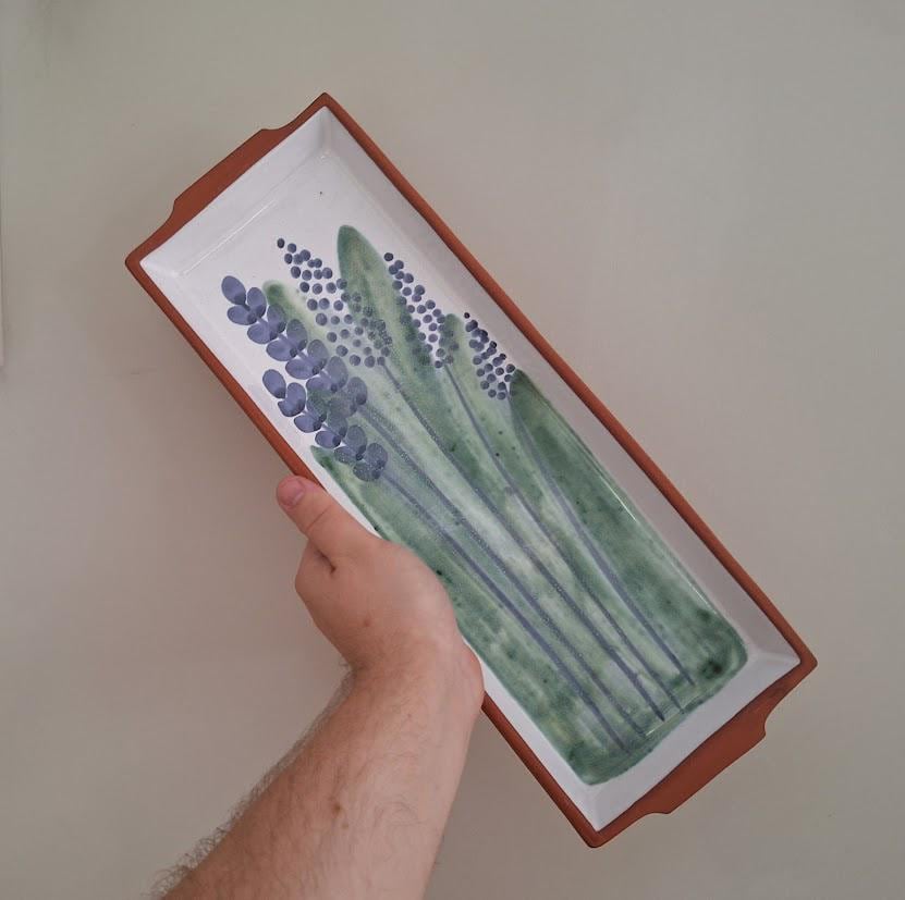Hand-Painted Terracotta Rectangular Ceramic Serving Tray  Floral Lavender Design