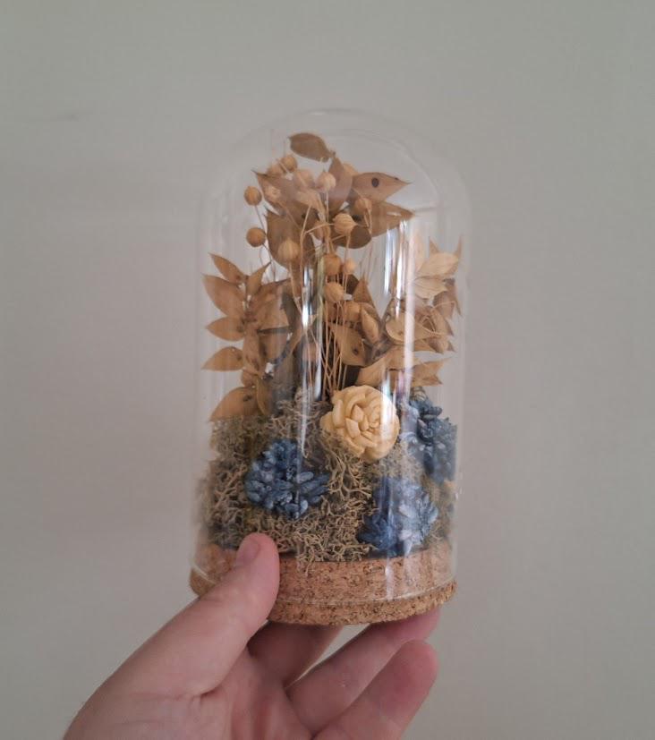 Decorative Glass Cloche with Bird's Nest & Dried Flowers  Easter Themed Home Display