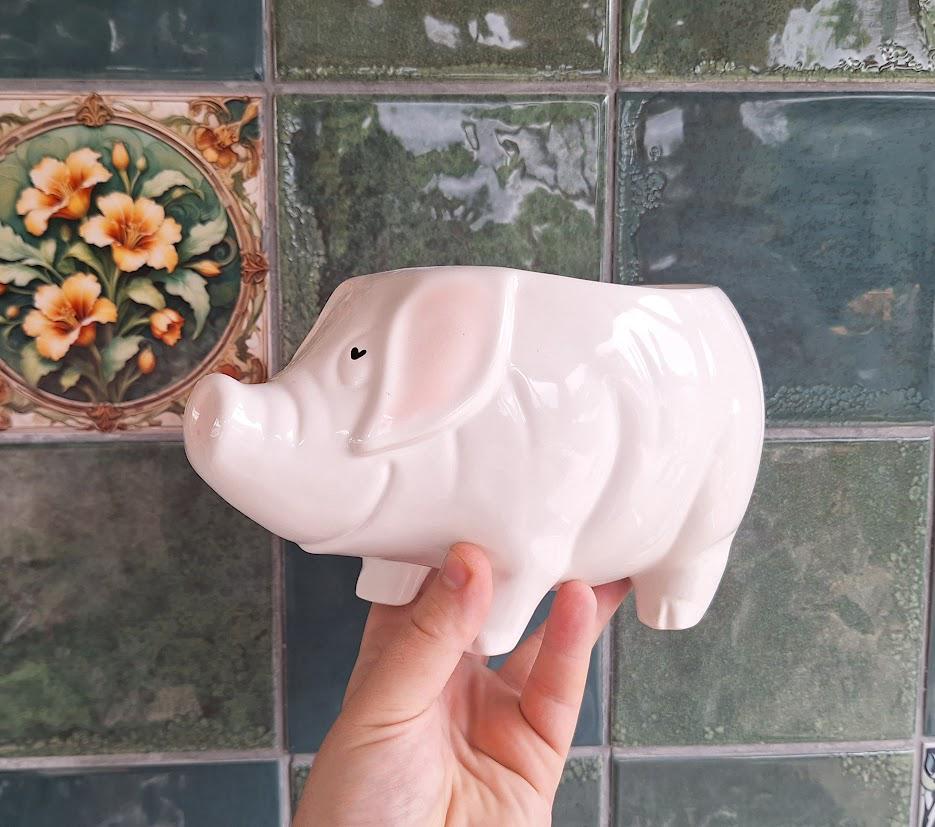 Large White Ceramic Pig Planter  Cute Animal Shaped Indoor Plant Pot  Glossy Farmhouse Decor