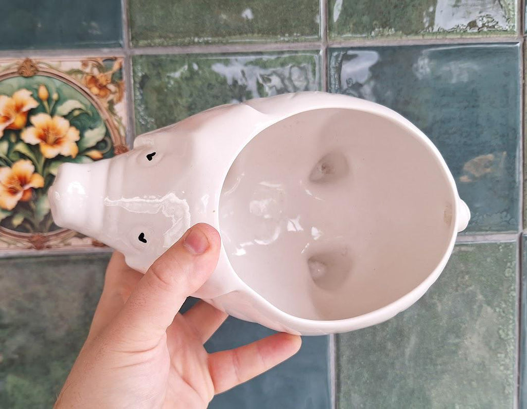 Large White Ceramic Pig Planter  Cute Animal Shaped Indoor Plant Pot  Glossy Farmhouse Decor