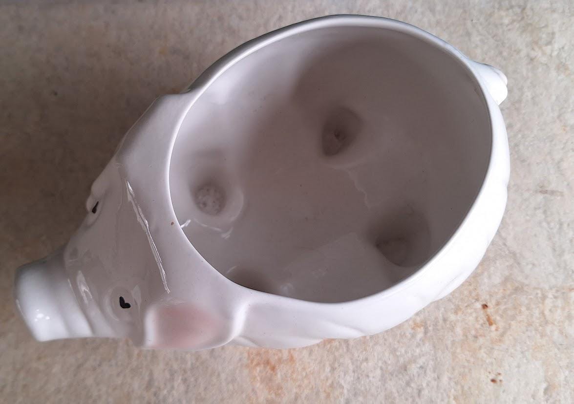 Large White Ceramic Pig Planter  Cute Animal Shaped Indoor Plant Pot  Glossy Farmhouse Decor
