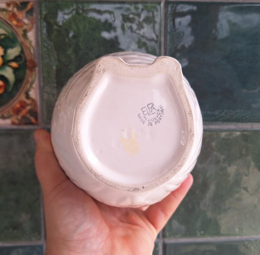 Vintage White Ceramic Owl Storage Jar with Lid  ELC Alcobaça Portugal