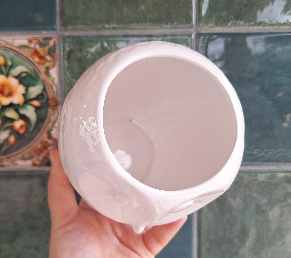 Vintage White Ceramic Owl Storage Jar with Lid  ELC Alcobaça Portugal