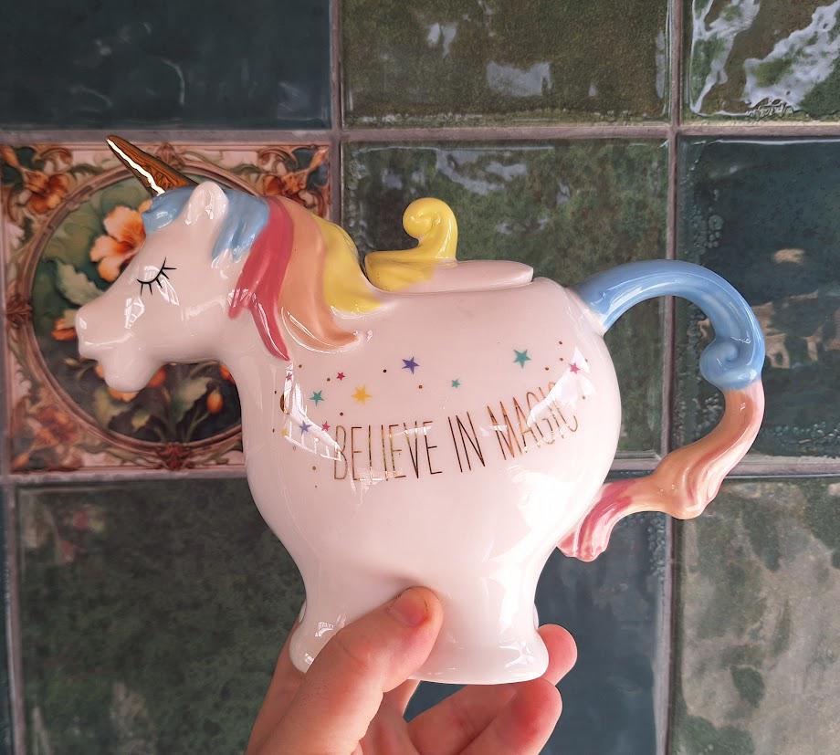 Ceramic Unicorn Teapot  “Believe in Magic  Rainbow Pastel Colours  Whimsical Kitchen Decor