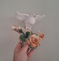 Vintage White Dove and Peach Rose Porcelain Figurine  Ceramic Bird on Branch
