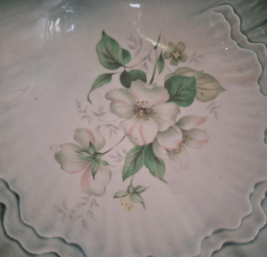 Vintage Blakeney Pottery Decorative Dish  Green Scalloped Edge with Hand-Painted Floral Design  Made in Portugal