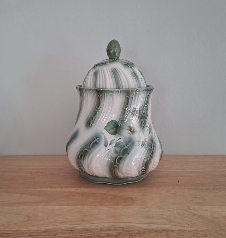 Large Blakeney Ceramic Lidded Jar with Raised Floral Design  Made in England