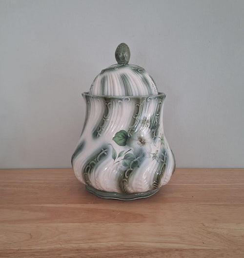 Large Blakeney Ceramic Lidded Jar with Raised Floral Design  Made in England