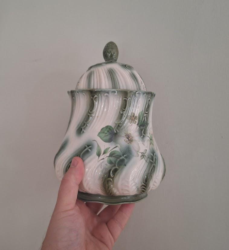 Large Blakeney Ceramic Lidded Jar with Raised Floral Design  Made in England