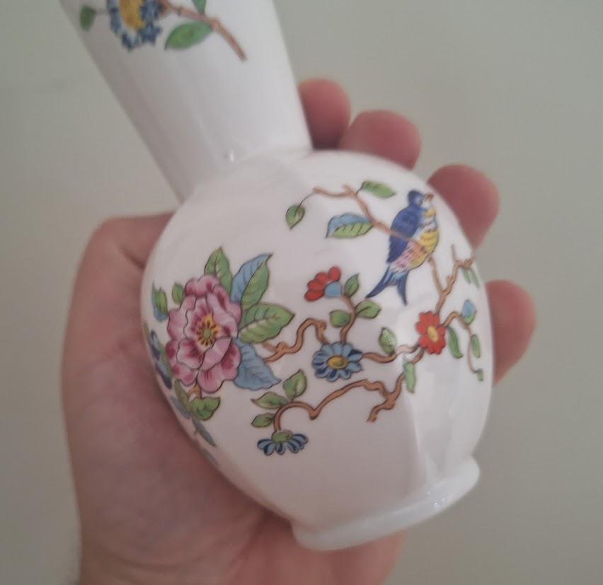 Aynsley Pembroke Small Bud Vase  Fine Bone China  Floral & Bird Design  Blue Tit  Vintage Home or Bathroom Decor