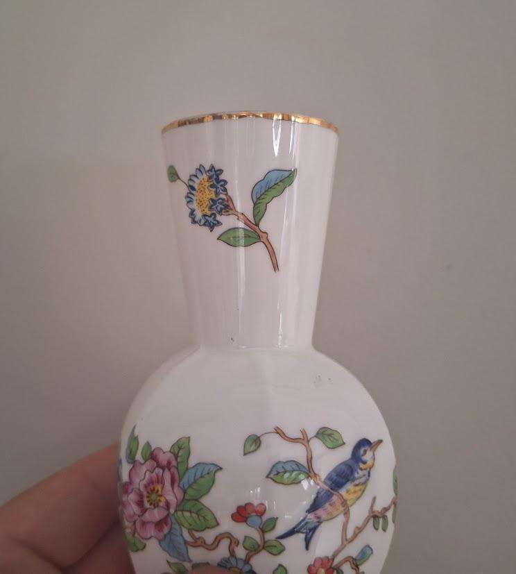 Aynsley Pembroke Small Bud Vase  Fine Bone China  Floral & Bird Design  Blue Tit  Vintage Home or Bathroom Decor