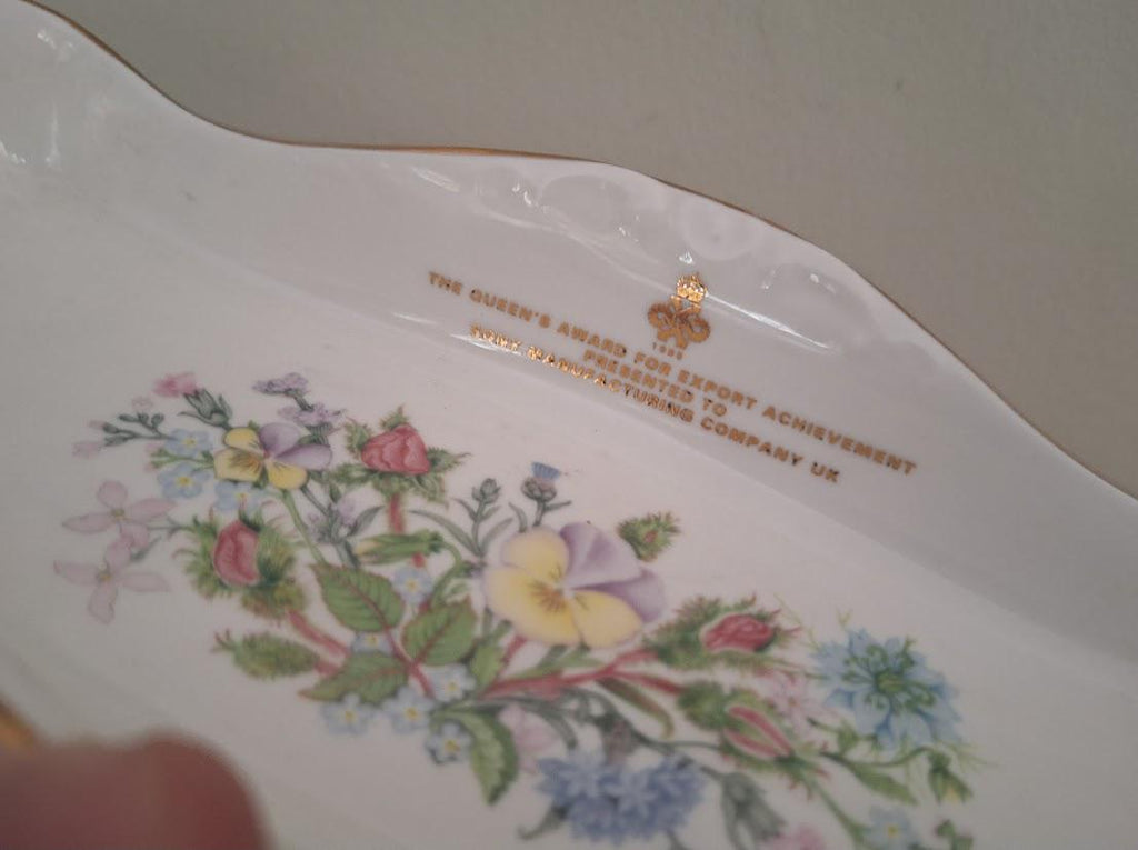 Aynsley Wild Tudor Bone China Trinket Dish  Queens Award for Export Achievement  Rectangular Floral Vanity Tray