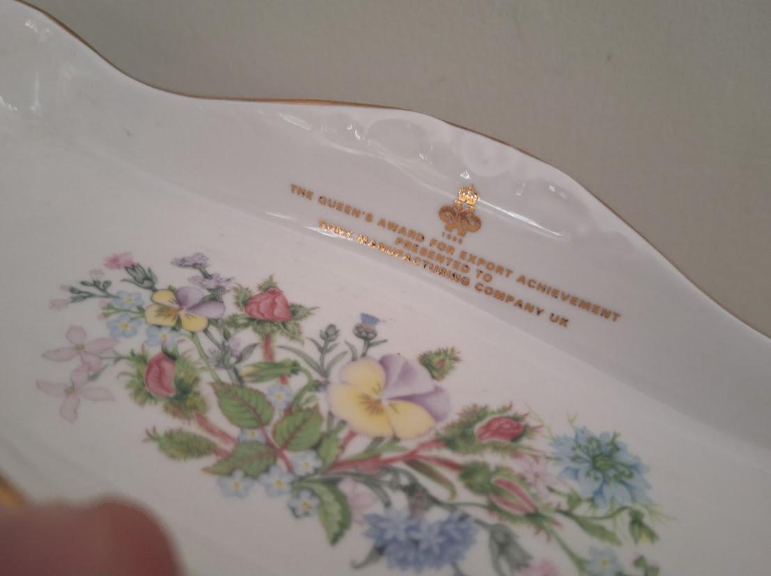 Aynsley Wild Tudor Bone China Trinket Dish  Queens Award for Export Achievement  Rectangular Floral Vanity Tray