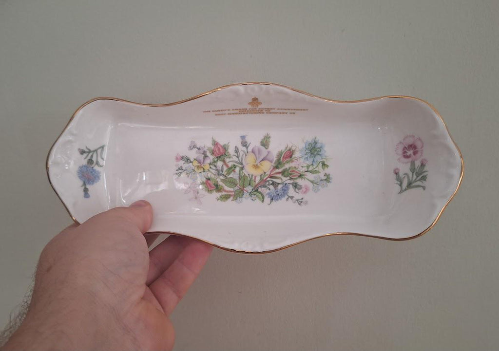 Aynsley Wild Tudor Bone China Trinket Dish  Queens Award for Export Achievement  Rectangular Floral Vanity Tray