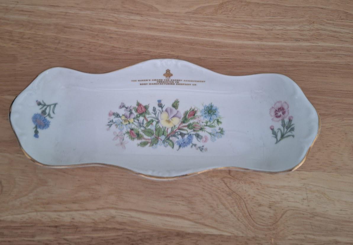 Aynsley Wild Tudor Bone China Trinket Dish  Queens Award for Export Achievement  Rectangular Floral Vanity Tray