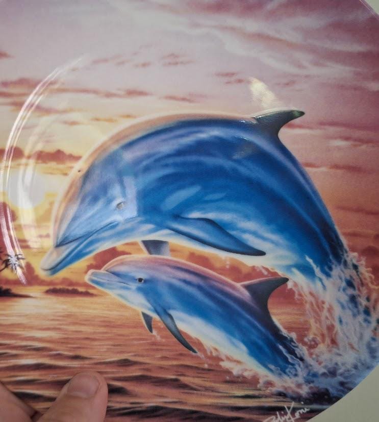 Sunset Splash Dolphin Plate by Robin Koni  Danbury Mint Coalport  Magical Dolphin Plate Collection  Wall Art Decor  Collector Plate