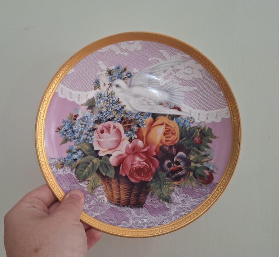 Gloria Vanderbilt "Courtship in Bloom" Decorative Plate  Limited Edition 1993 Collectible Floral Dove Wall Art