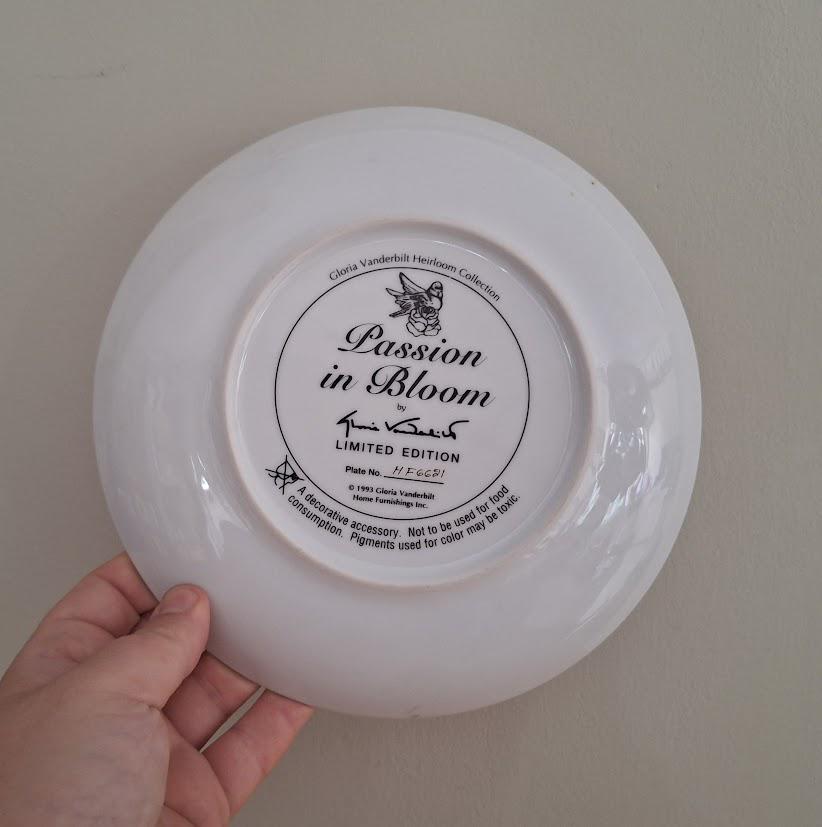 Gloria Vanderbilt “Passion in Bloom Decorative Collector Plate 1991 Limited Edition  Romantic Bluebird & Floral Design Vintage Wall Decor