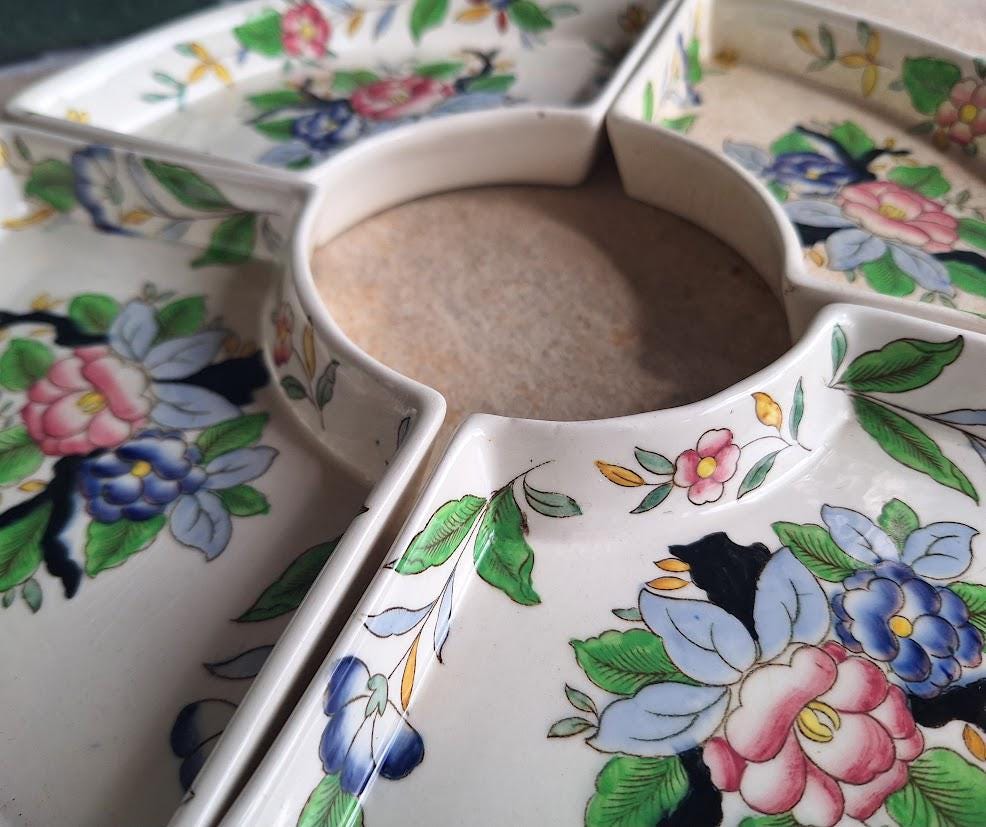 Vintage Booths Ceramic Crescent Dishes  Set of 4  ‘Woodcock Pattern  Hand Painted Floral Design