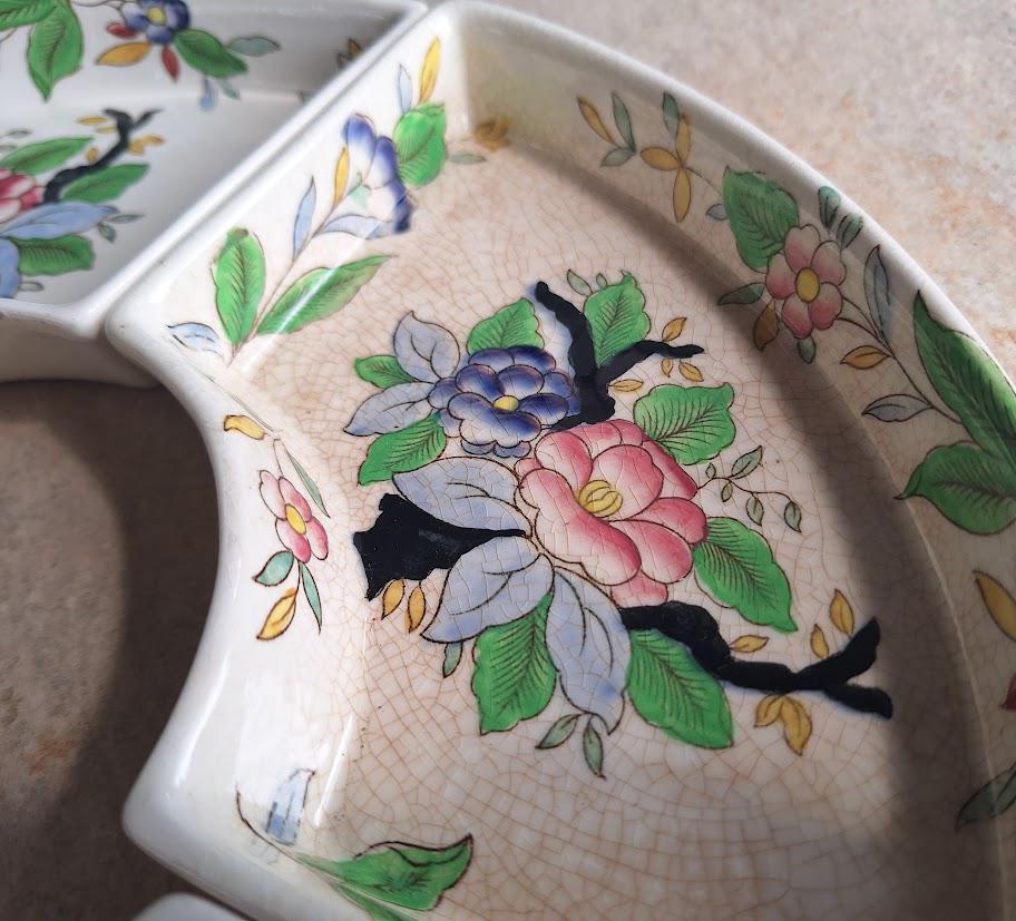 Vintage Booths Ceramic Crescent Dishes  Set of 4  ‘Woodcock Pattern  Hand Painted Floral Design
