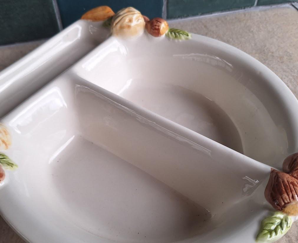 Vintage Ceramic Nut Motif Divided Serving Dish  Italy Style Pottery