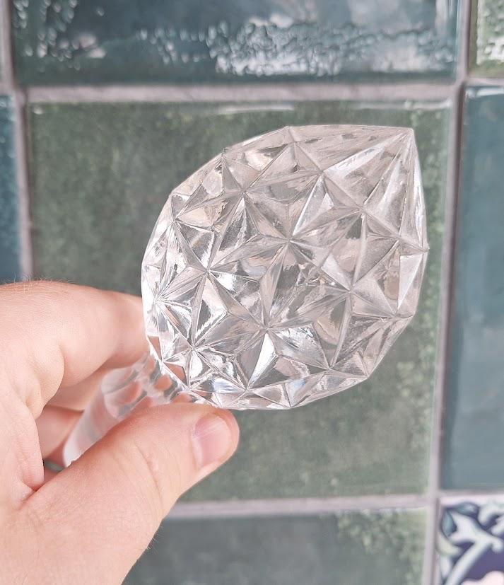 Pair of Vintage Cut Glass Crystal Decanters with Stoppers  Starburst Pattern, Barware or Display