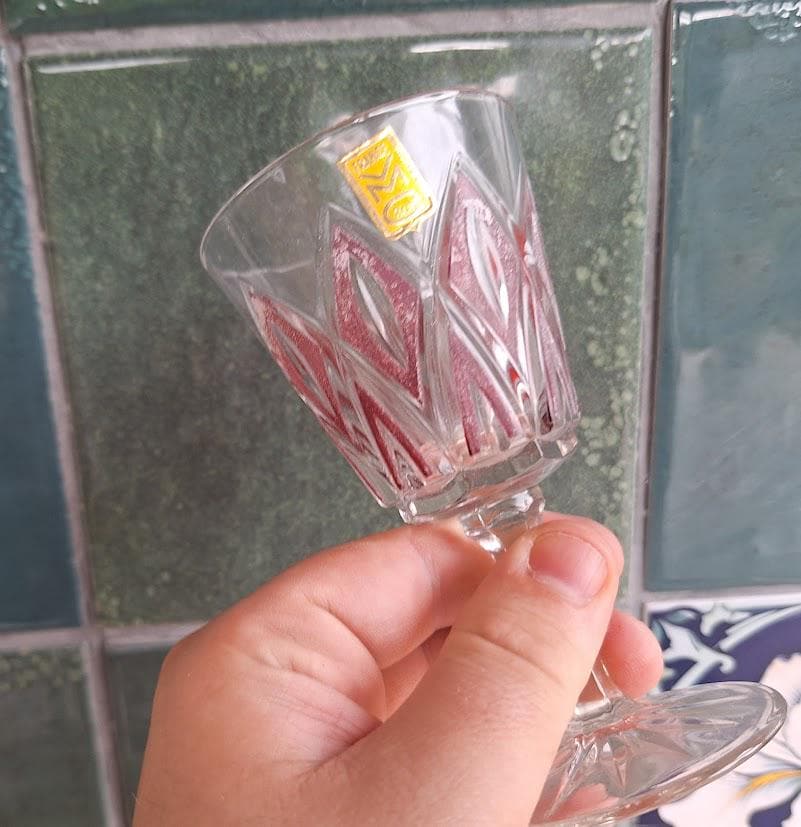Vintage Retro Wine Glasses/ Sherry Glass Liquor Vintage Crystal Cut Coloured Wine Glasses  Set of 6  DZG Labelled