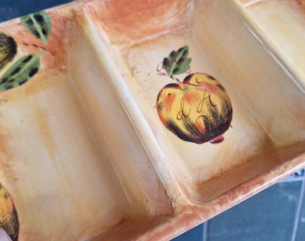 Orangery Hand-Painted Ceramic Divided Serving Dish  Fruit Design