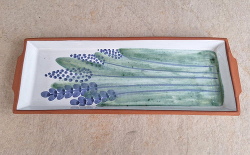 Hand-Painted Terracotta Rectangular Ceramic Serving Tray  Floral Lavender Design