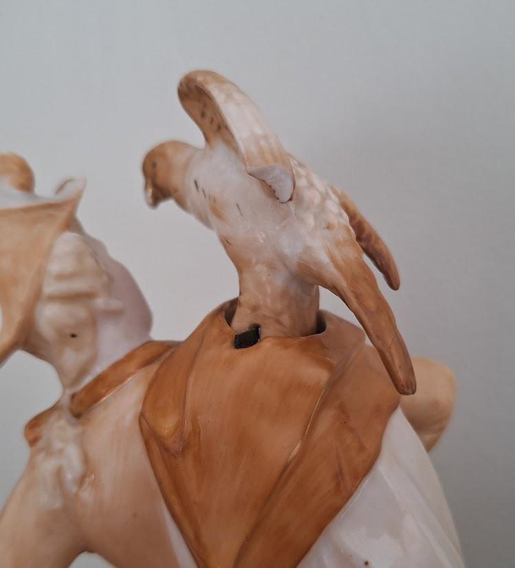 Vintage Bisque Porcelain Couple Figurines with Birds  Pair of Decorative Bisque Planter Vases