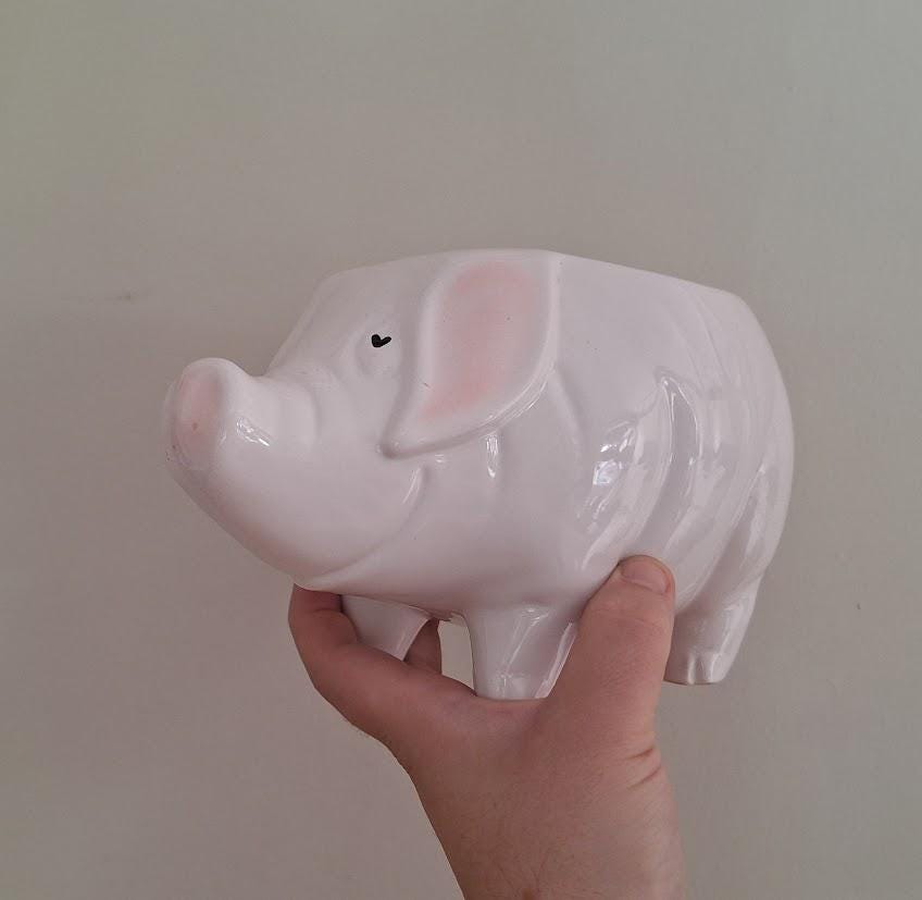 Large White Ceramic Pig Planter  Cute Animal Shaped Indoor Plant Pot  Glossy Farmhouse Decor