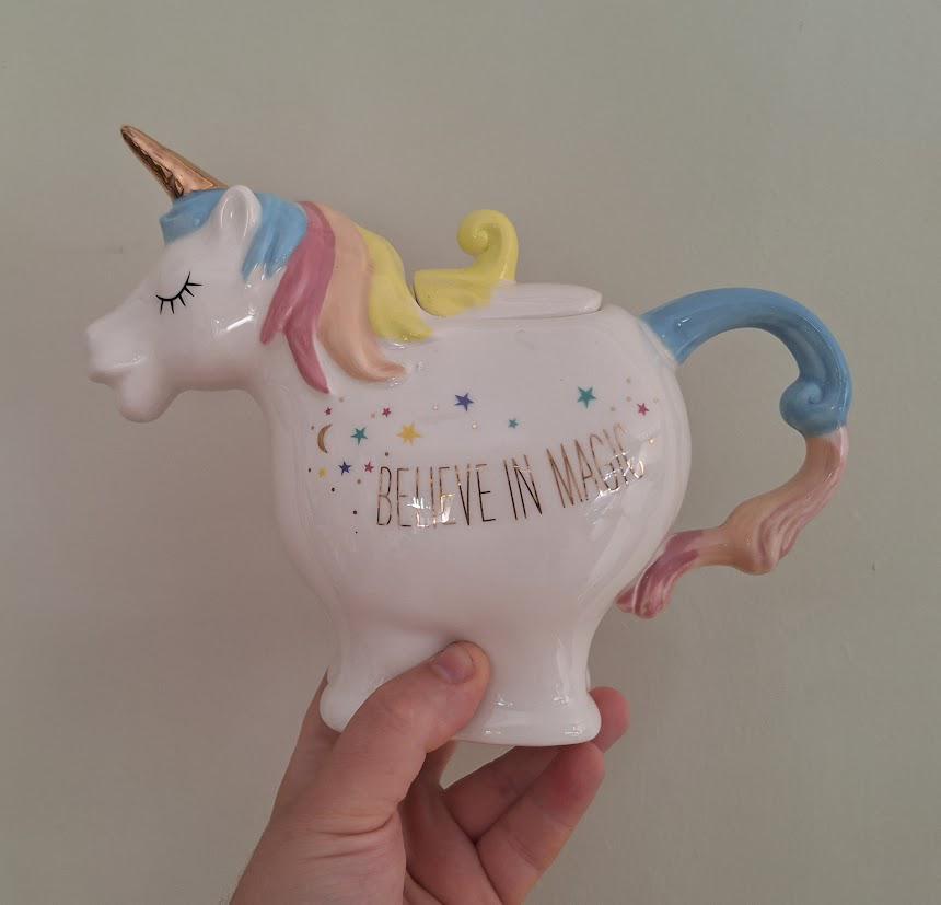 Ceramic Unicorn Teapot  “Believe in Magic  Rainbow Pastel Colours  Whimsical Kitchen Decor