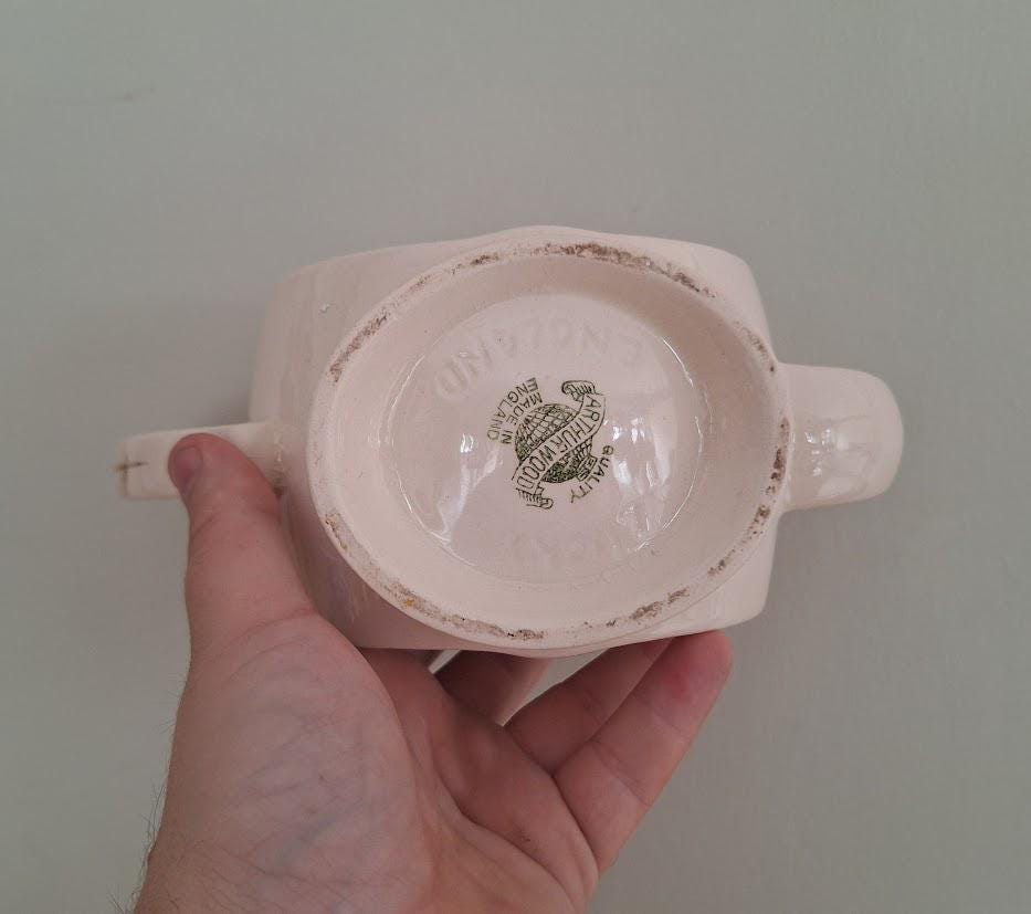 Vintage Sadler “Good Luck Embossed Floral Teapot  Cream Glaze Novelty English Pottery with Shamrock Lid  Made in England  Ad by Sadler