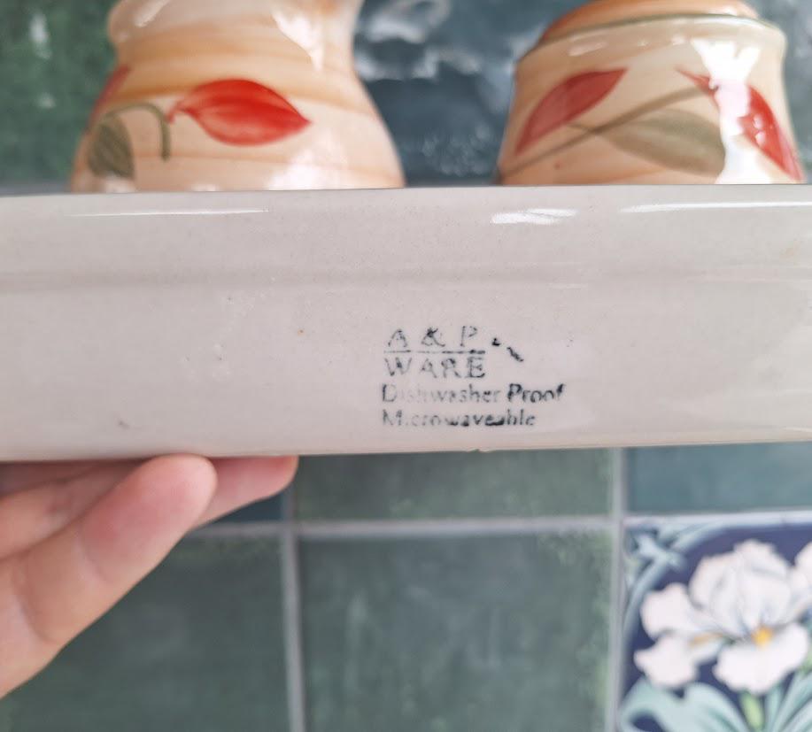 Vintage A and P Ware Hand-Painted Ceramic Cream & Sugar Set with Tray  Leaf Motif, Microwave and Dishwasher Safe
