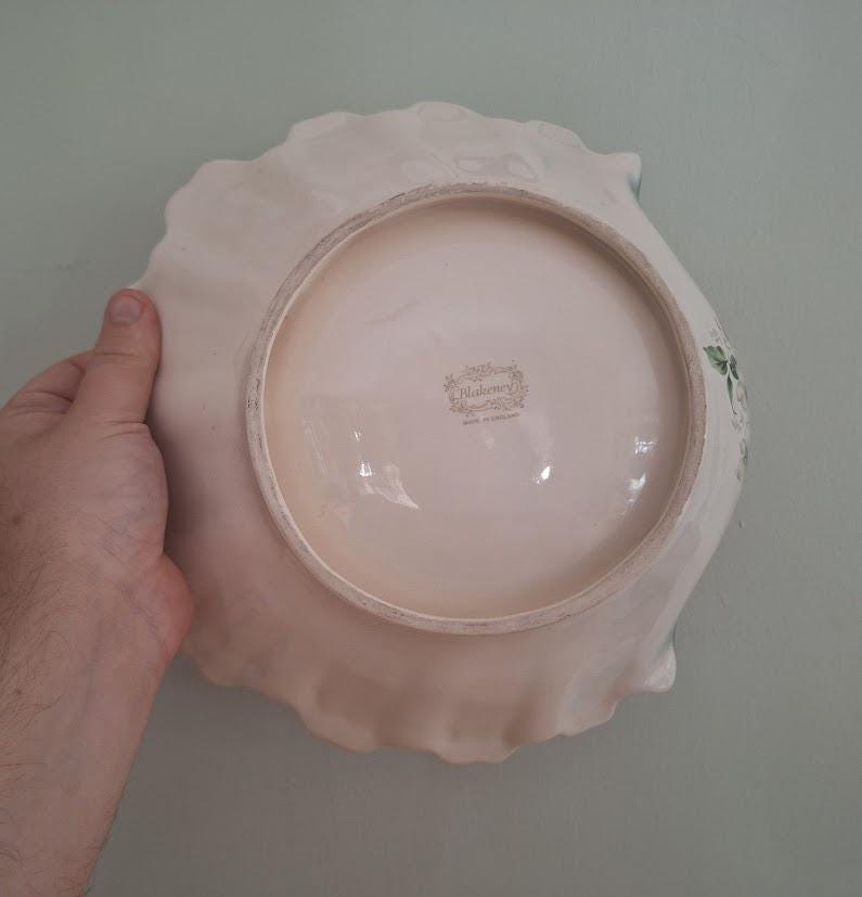Vintage Blakeney Pottery Decorative Dish  Green Scalloped Edge with Hand-Painted Floral Design  Made in Portugal