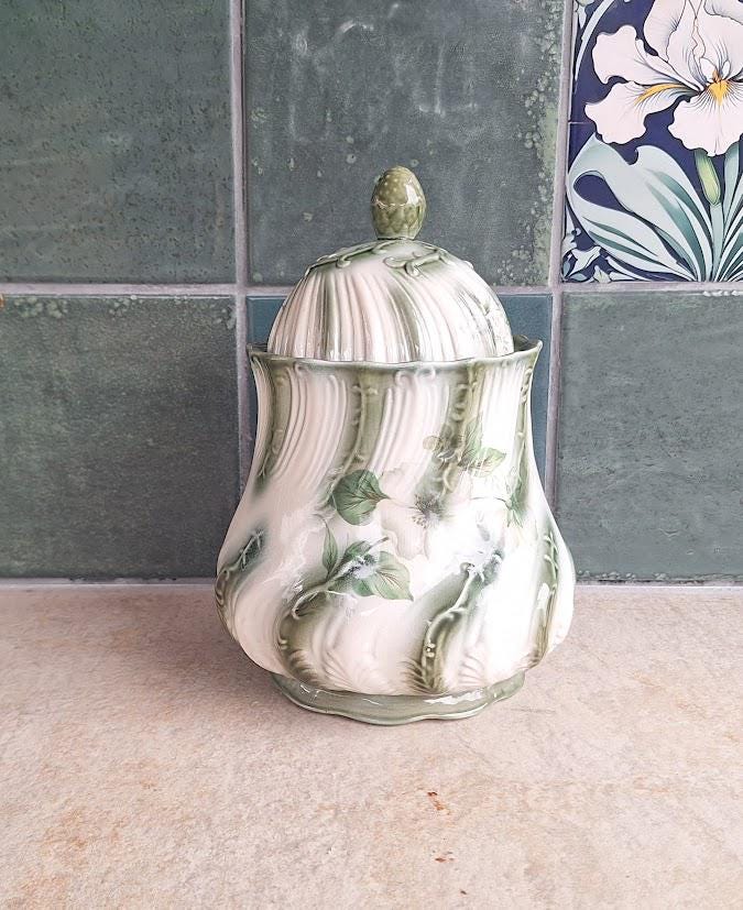 Large Blakeney Ceramic Lidded Jar with Raised Floral Design  Made in England