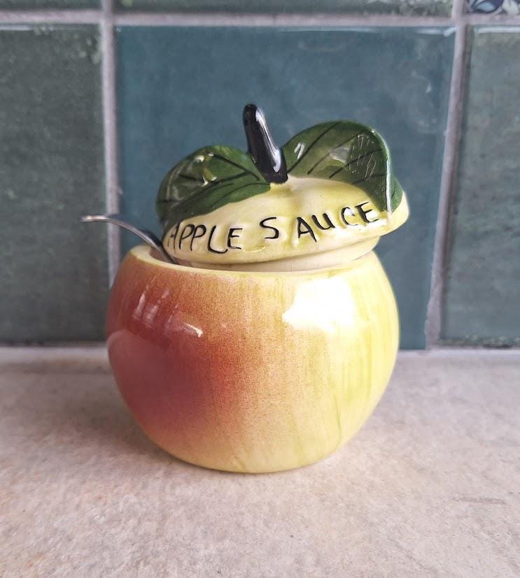 Vintage Tom Raymond Pottery Apple Sauce Jar with EPNS Spoon