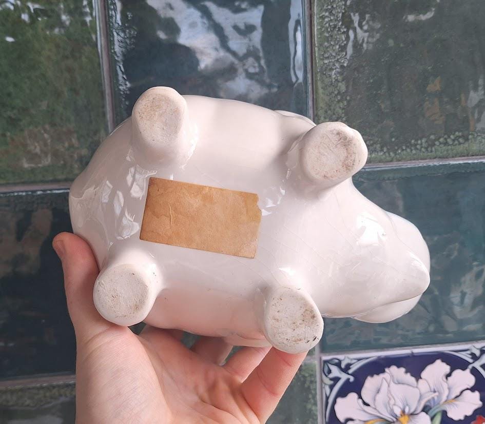 Vintage Ceramic Elephant Planter  White Blue Detail Animal Pot, Retro Nursery Decor