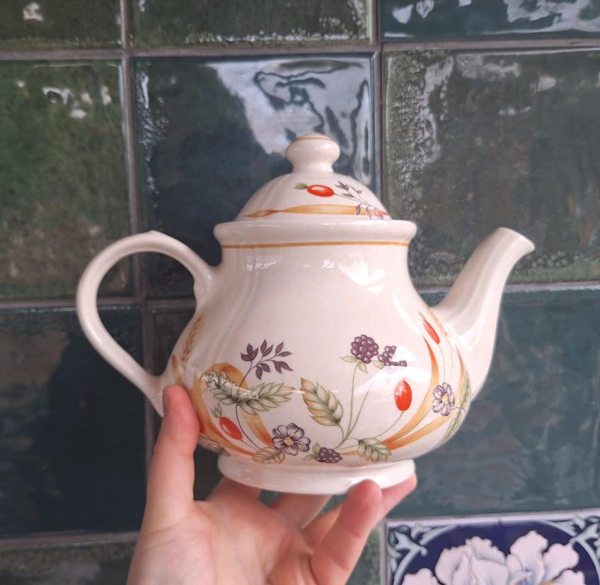 Vintage Churchill England Teapot  Floral Berry Staffordshire Ceramic Cottagecore Kitchen Decor