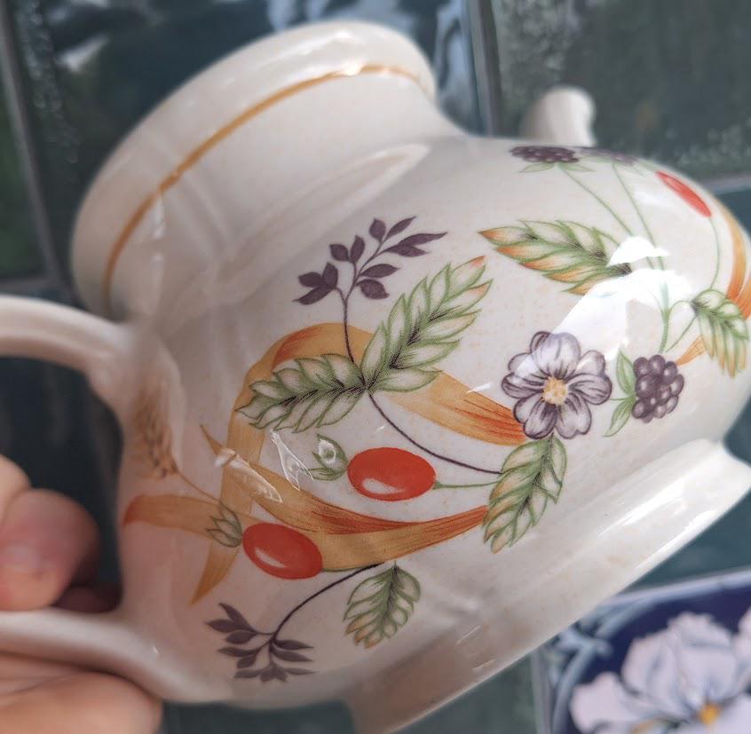 Vintage Churchill England Teapot  Floral Berry Staffordshire Ceramic Cottagecore Kitchen Decor