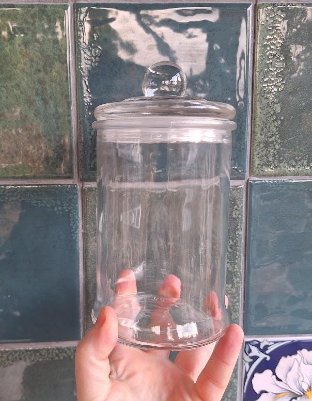 Vintage Glass Storage Jars Set of 3 Clear Kitchen Canisters With Lids Pantry Storage Apothecary Style Jars