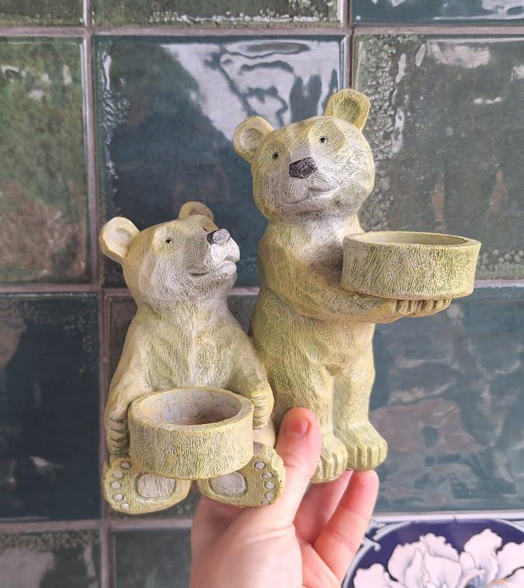 Next Bear Tealight Holder Woodland Resin Bears Ornament Rustic Wood Effect Candle Holder Cabin Decor