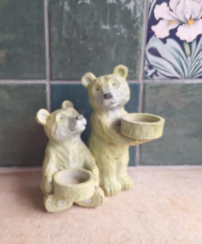 Next Bear Tealight Holder Woodland Resin Bears Ornament Rustic Wood Effect Candle Holder Cabin Decor