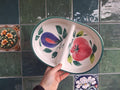 Vintage Portuguese Divided Serving Dish, Hand Painted Fruit Platter, Ceramica Actual Oven to Table Dish, Rustic Kitchen Serving Plate
