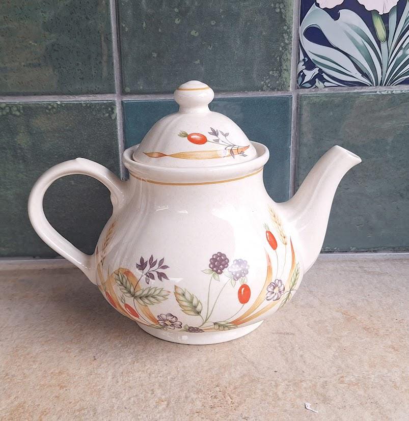 Vintage Churchill England Teapot  Floral Berry Staffordshire Ceramic Cottagecore Kitchen Decor