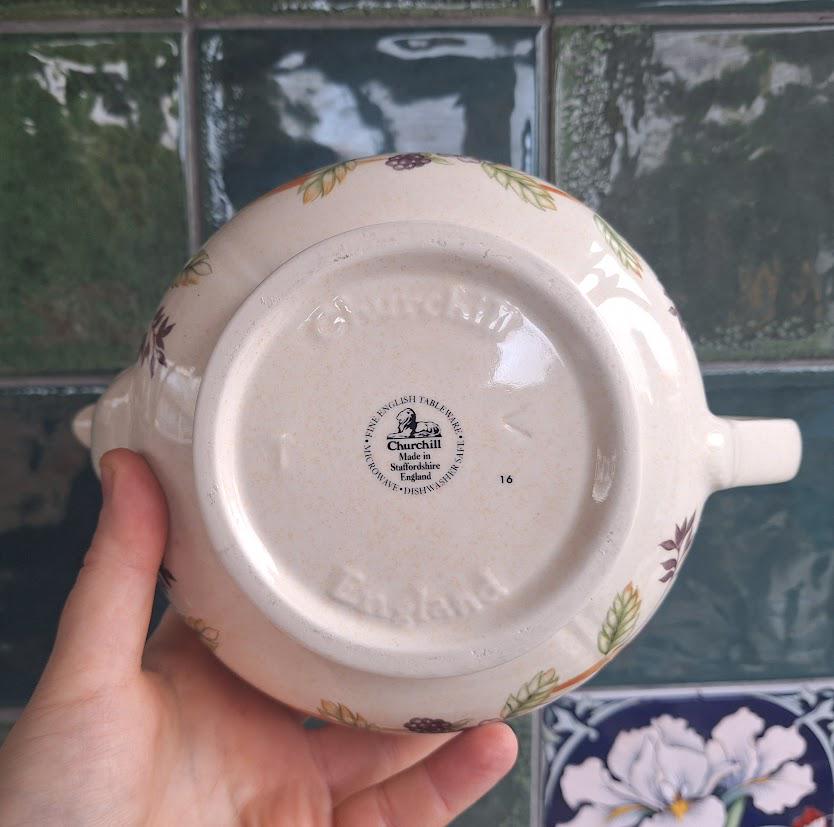 Vintage Churchill England Teapot  Floral Berry Staffordshire Ceramic Cottagecore Kitchen Decor