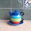 Whittard of Chelsea Tea for One Set, Colourful Striped Teapot Cup Saucer, Stacking Teaset, Modern Ceramic Teaware