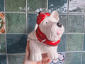 Novelty Scottie Dog Cookie Jar, Ceramic Terrier Biscuit Jar with Lid, White Dog Storage Jar Red Scarf Hat, Grandma Wilds Kitchen Decor